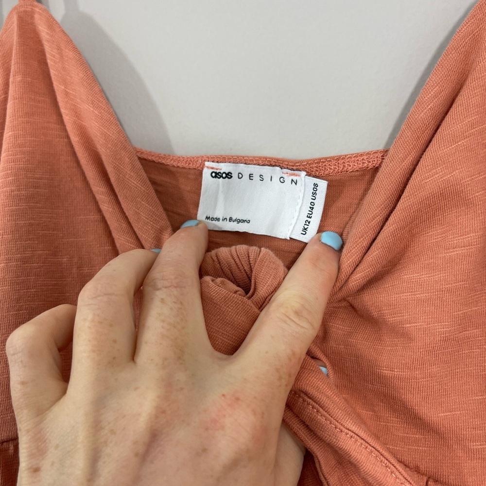 ASOS Apricot Peach Tie Front Swing Wide Leg Jumpsuit - Picture 8 of 13